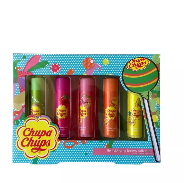 Chupa Chups Lippenbalsam 5er-Set Lip Balm Lippenpflege fruchtig NEU & OVP