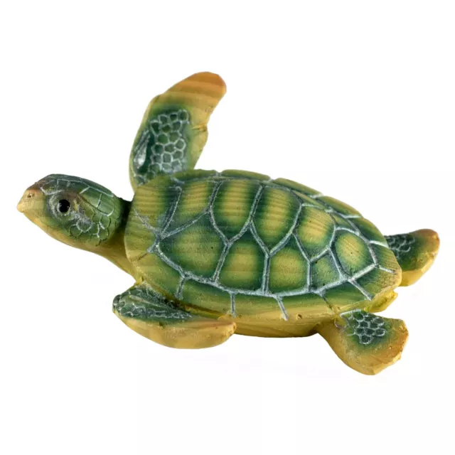 Mini Green Sea Turtle Faux Carved Wood Look Figurine 3.25" Long Resin New Pose A