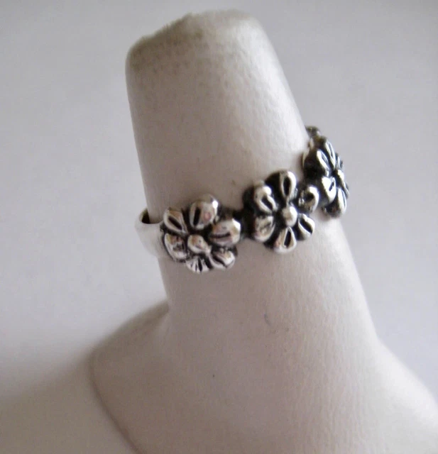 Mexican 925 Silver Taxco Oxidized Etched Girly FLOWERS RING all Fingers Sizes