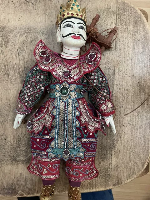 Vintage Antique Burmese Marionette Hand Made Wooden String Puppet 14”
