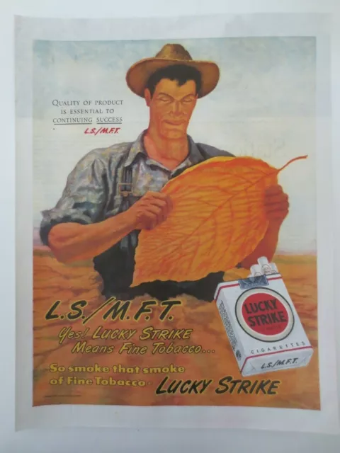 Vintage advertising 1940s ad LUCKY STRIKE CIGARETTES tobacco farmer art