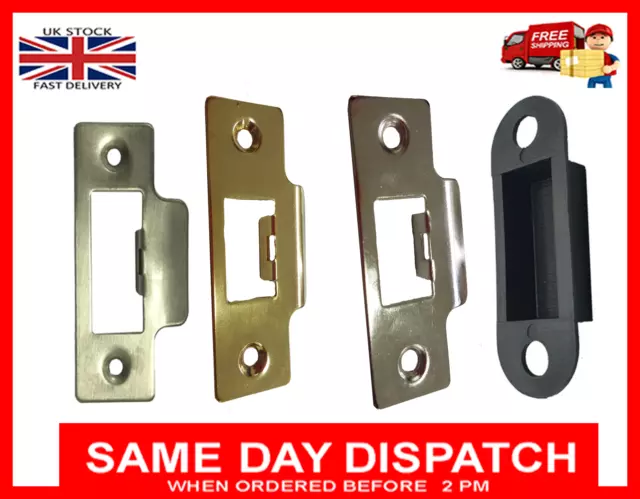 Door Strike Plate Polished Chrome or Brass Plates Tubular Mortice Latch