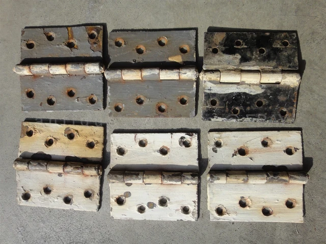 LOT antique 6pc 4x4" BUTT HINGES hardware restoration architecture OLD PAINT