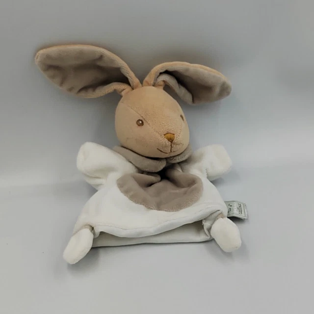 Doudou marionnette lapin blanc gris beige rayé MES PETITS CAILLOUX CMP - 30163
