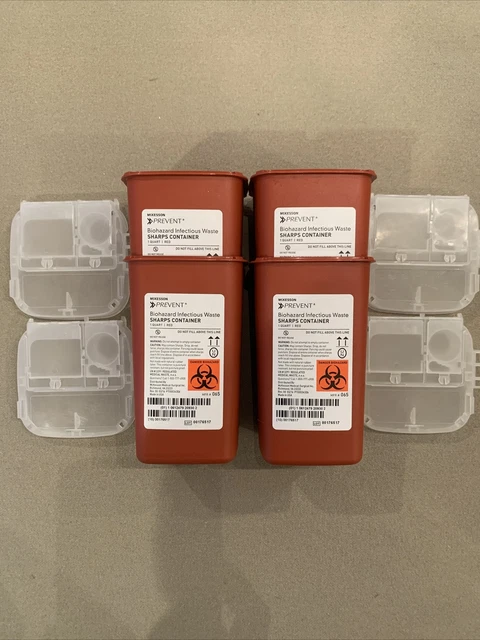 Lot of 4 McKesson 1-Quart Sharp Container Biohazard Red Needle Disposal With Lid