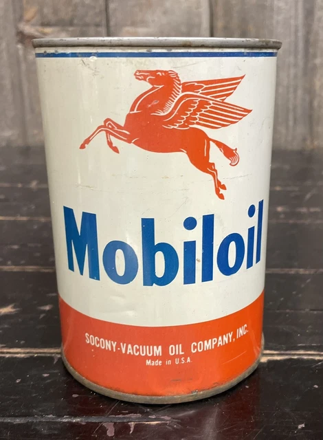Vtg 1 Stück Ungeöffnet Mobiloil Motor Öl Dose Kann Gas Service Station Werbe