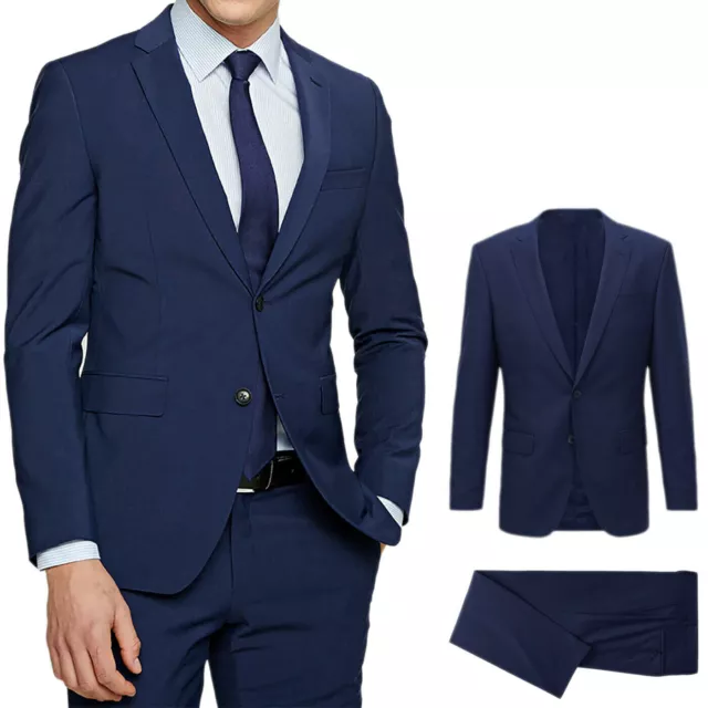 Abito Uomo blu Navy Elegante Slim Fit Vestito cerimonia Sartoriale Casual Moda