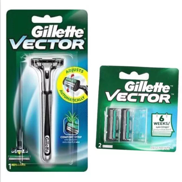 Gillette set of vector 1 razor comfort strip & 2 cartridges blades fits counter