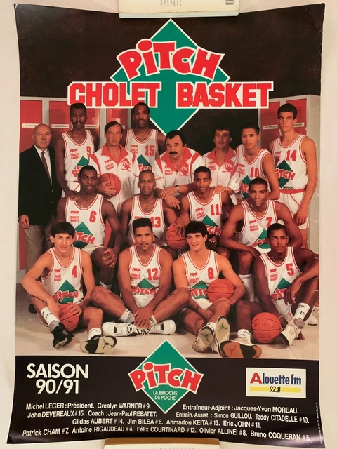 Poster Vintage équipe Cholet Basket Saison 1993-1994 - Antoine Rigaudeau