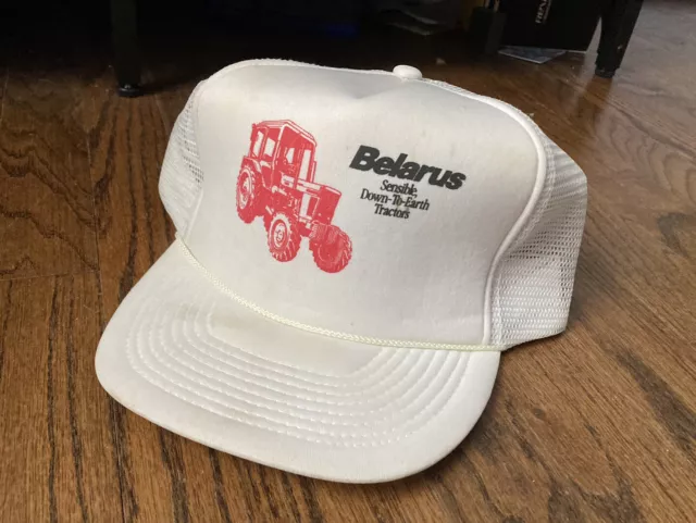 Vintage Belarus Tractor Hat Mesh Snapback Black Corded Trucker Farmer Cap