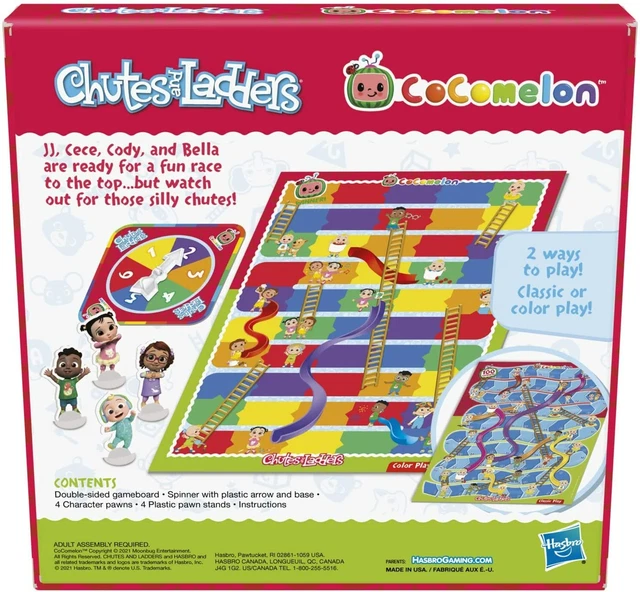 CHUTES AND LADDERS Edition Board Game with 4 Character Pawns