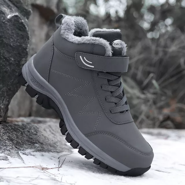 Mens Fur Lined Outdoor Waterproof Work Shoes Hiking Winter Snow Boots Walking