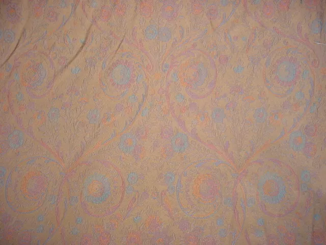 12-5/8Y Kravet Lee Jofa Apricot Aqua Floral Scroll Brocade Upholstery Fabric 2