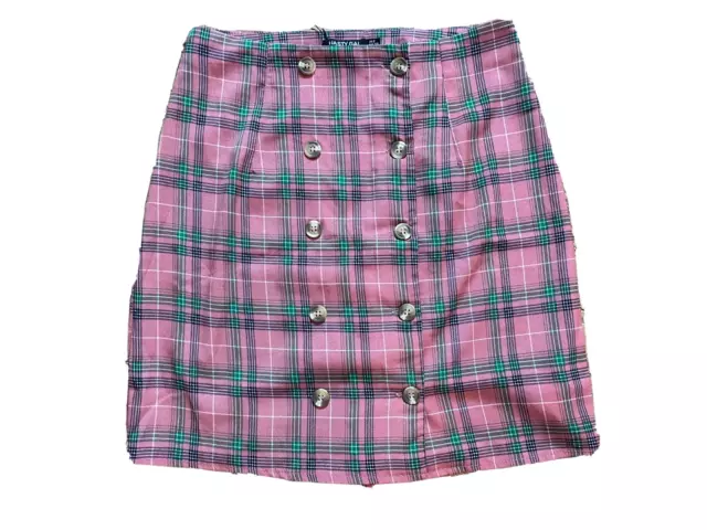 NWT Nasty Gal Pink-Red Plaid Schoolgirl Lightweight Button Front Mini Skirt 2 US