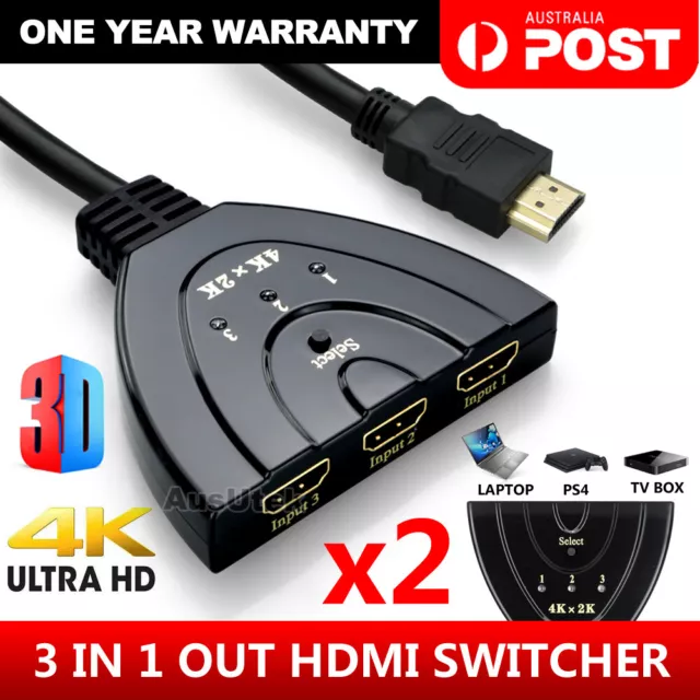 HDMI 3 Port Switch Switcher Splitter Selector HUB Box Cable HDTV 1080P/4K AUTO