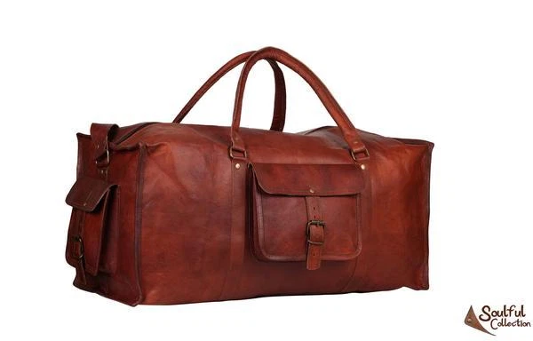 Men Brown Vintage Genuine Leather Cowhide Travel Luggage Duffle Gym Bag weekend