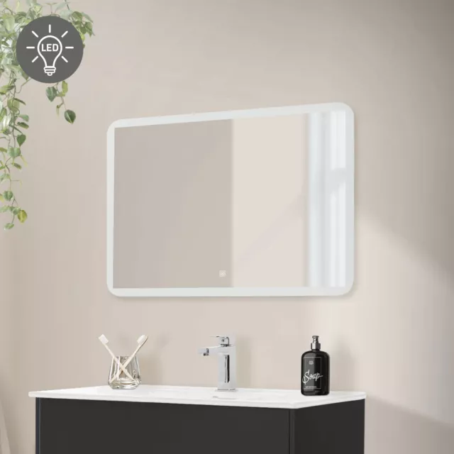 Miroir de salle de bain avec éclairage LED blanc et interrupteur tactile 90x60cm