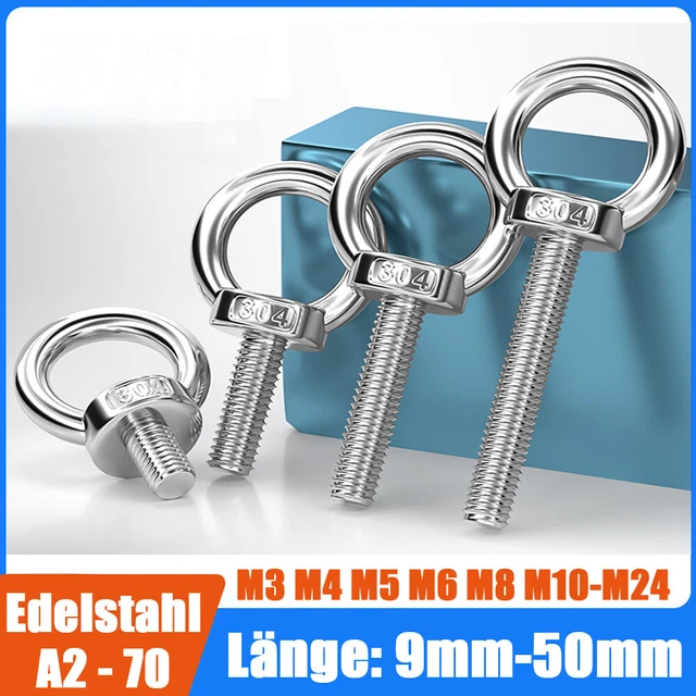 Produktbild von Ösenschrauben Aus Edelstahl A2 (V2A) – M5 Bis M12, Ringschraube Mit Öse, Verschiedene Größen