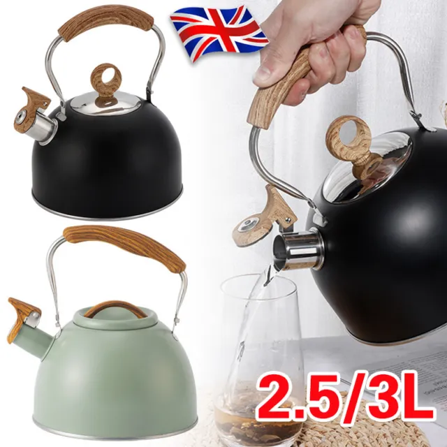 Cream Stovetop Kettle Whistling Spout Gas Electric Induction Hob Stainless Steel