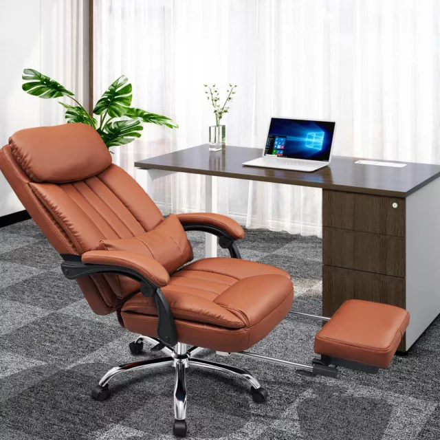 Executive Computer Desk Office Task Chair Ergonomic Ribbed High Back PU Leather