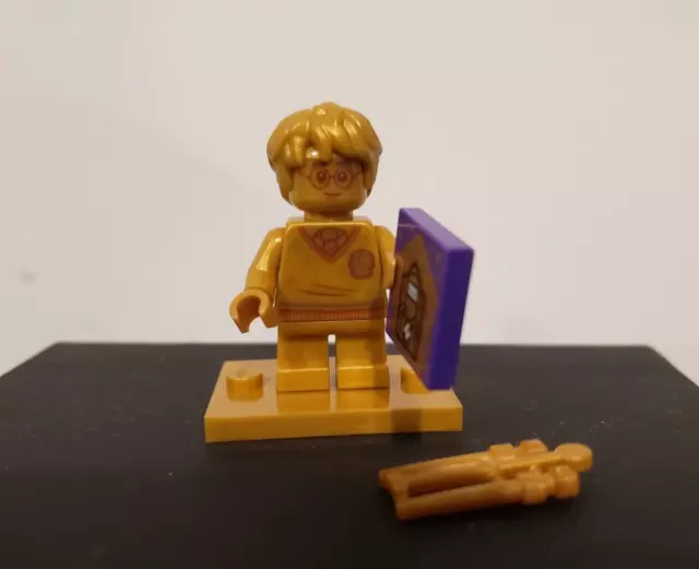 Lego Gold Golden Harry Potter 20 Years Minifigure + Chocolate Frog Wizard Card