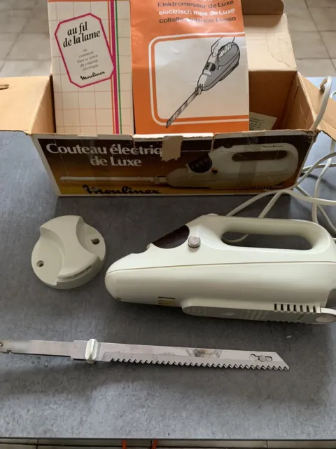 Couteau électrique marron & blanc vintage Seb type Pop 516 en boîte