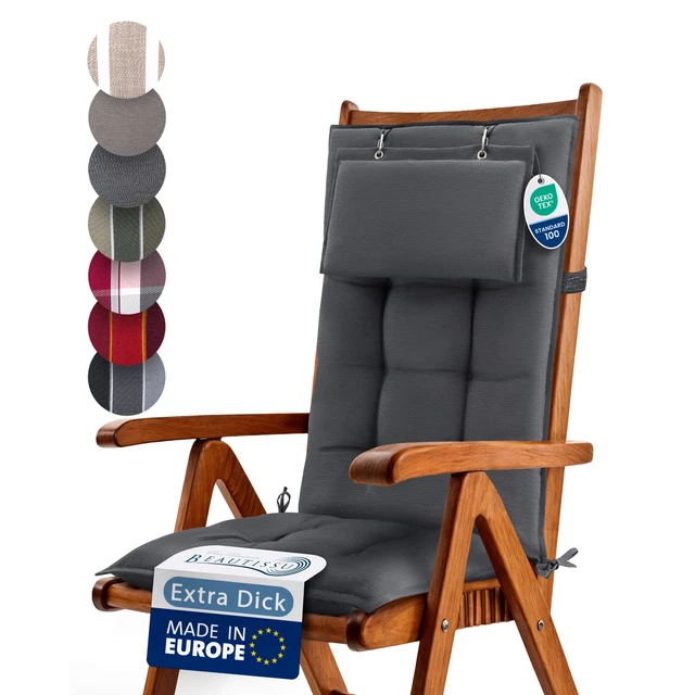 Rückenkissen Stuhl EXQULEG Hochlehner Auflage, Sitzkissen Hochlehner Rückenkissen Mit Bänder Auflagen Gartenstühle Hochlehner - Foto 4