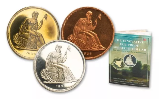 The Innovative 1836 Proof Gobrecht  "Classic Dollar Collectors Series". 3-coin