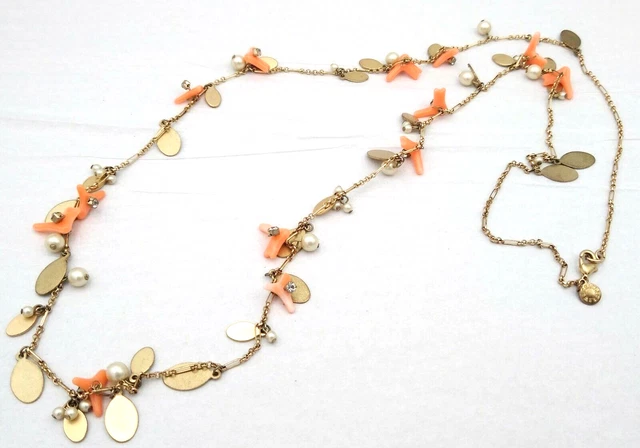 VTG 34" J Crew Simulated Pearls & Beads  Necklace Chain w/ Gold Links ~Gold Tone