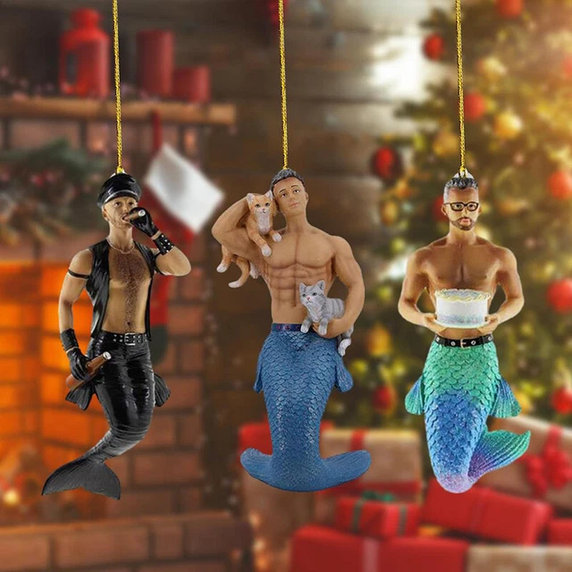 Cartoon Male Mermaid Christmas Tree Pendants Acrylic Doll Car Hanging Orname LEI
