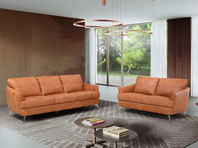 NEW SPECIAL - Italian Made Modern Brown Leather Sofa Loveseat Set Furniture IGBR
