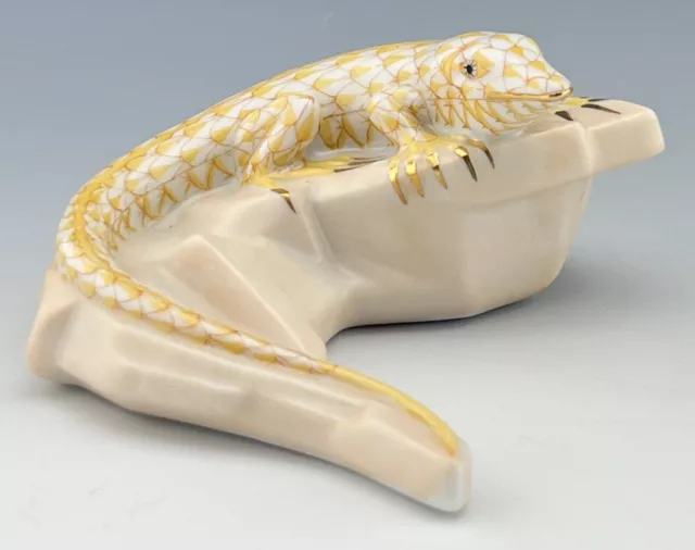 🦋 BRAND NEW HEREND LIZARD on Rock Butterscotch Fishnet Figurine ($467 Retail) 3