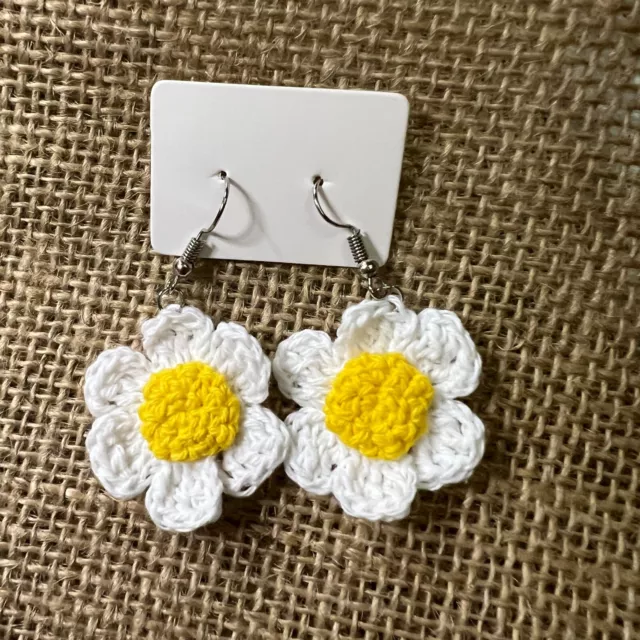 HAND Crochet Daisy Art Earrings Handmade Wedding Earrings Gift idea SUMMER PARTY