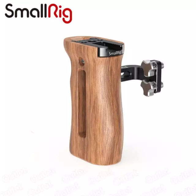 SmallRig Side Wooden Handle Grip with Threaded Holes &Cold Shoe Mount for Camrea