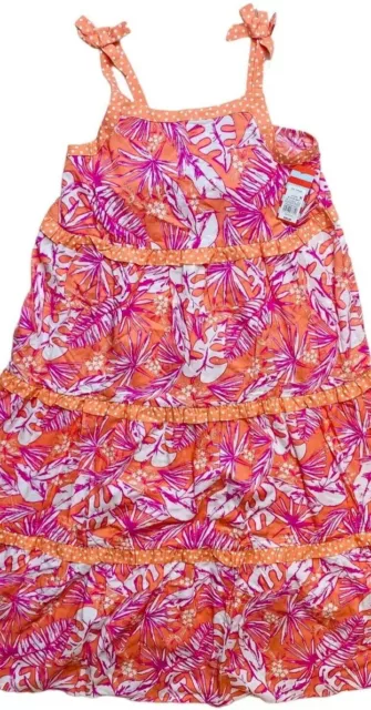 Cat & Jack Girls Sundress Size XXL 18 Plus Tiered Floral Orange Melon Sleeveless