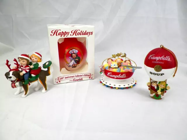 Vintage Campbells Soup Christmas Ornaments Lot of 4