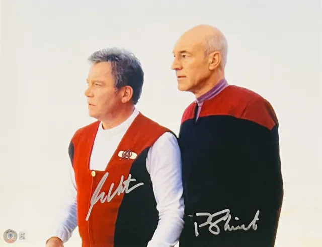 William Shatner  Patrick Stewart Signed 11x14 Star Trek Kirk Picard Photo BAS