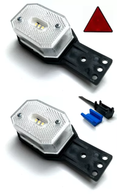 2x Weiße LED Begrenzungsleuchte 12V 24V mit Schnellanschluss QS075 und Dreieck
