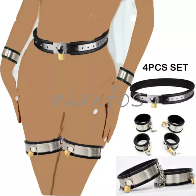 Adjustable Chastity Belt Stainless Steel Waist Restraints Lockable Ankle Cuffs