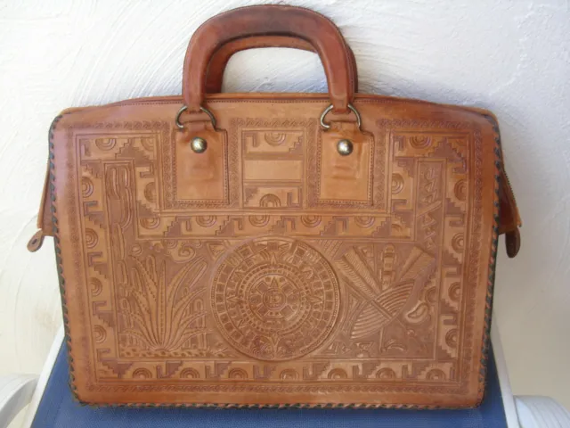 Oldtimer Vintage Aktentasche Leder Prägung Mexiko Unikat Ledertasche
