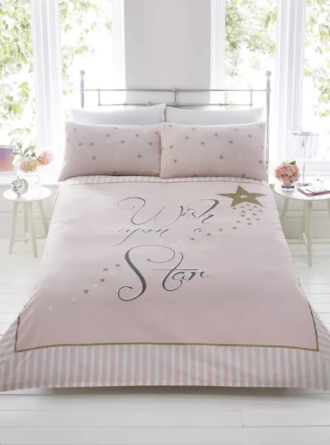 Wish Sur A Star Rose Or Rayure Housse Couette Literie Set + Taie D'Oreiller
