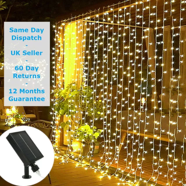 Christmas Waterproof LED Solar Fairy String Curtain Lights Outdoor Garden 1.8M