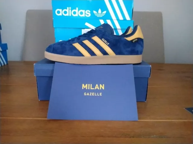 ADIDAS ORIGINALS GAZELLE GTX Milan Dark Blue Gold Size 9 UK BNIBWT