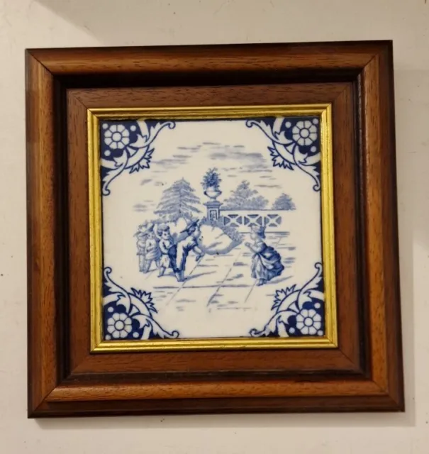 Antique Minton Hollins & Co. Framed Tile - Regency Children No.2