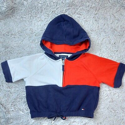 Tommy Hilfiger Girls XS 4-5 Hoodie Sweatshirt Cropped Red Blue