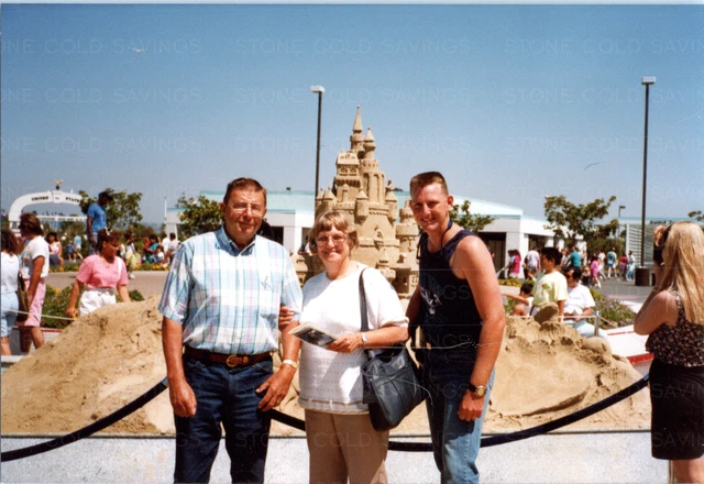 Vintage 1990s Found Photo - Vacation Family Pose With A Sandcastle At Sea World