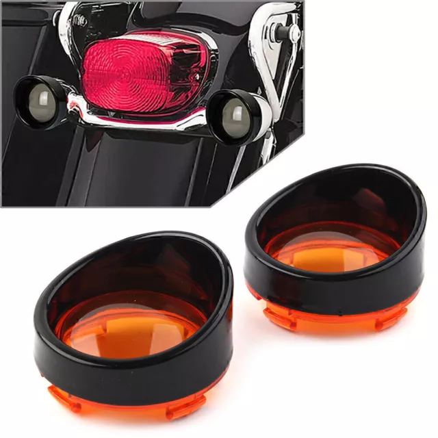 Turn Signal Light Bezels Visor Amber Lens Cover Fit Harley Davidson Softail Dyna