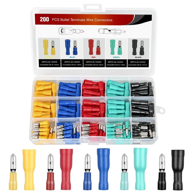 thumbnail image 2 of 200pcs 4.0mm Insulated Bullet Terminal Kit – Female & Male Crimp Connectors 2 of 3