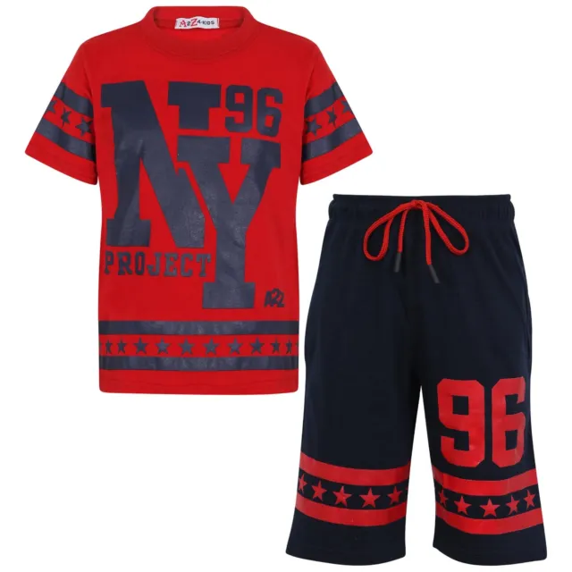 Bambini Ragazze T-Shirt Pantaloncini 100% Cotone Ny New York Top Corto Set 5-13