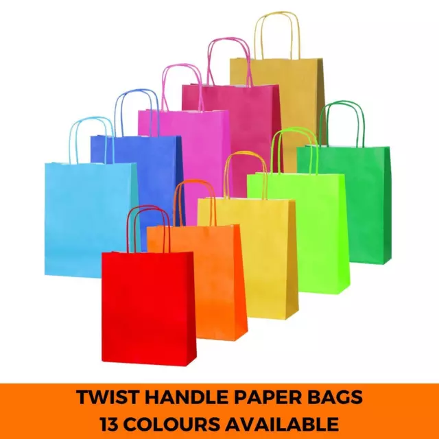 Coloured Paper Bags Twisted Handles Party Gift Carrier Recyclable Kraft Birthday